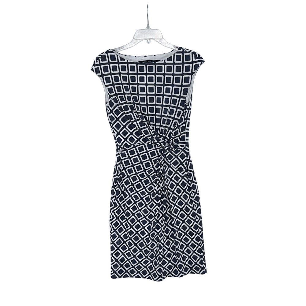 Lauren Ralph Lauren Black White Geometric Twist Front Sheath Dress 6P